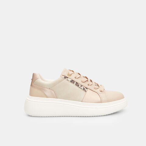 Sneakers para mujer con suela de plataforma y detalle animal print, Beige Sneakers para mujer con suela de plataforma y detalle animal print, Beige